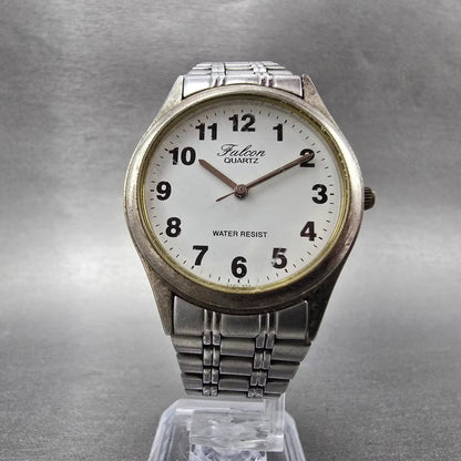 Citizen Q&Q Falcon Watch Men 34mm White Dial Silver Tone Round New Battery VTG5