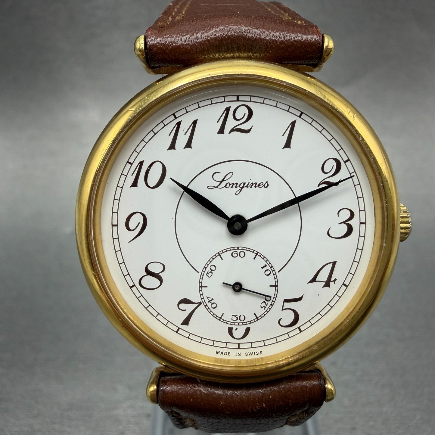 Longines Watch Men 32mm White Dial Gold Tone Small Seconds Manual Wind 3207 8460