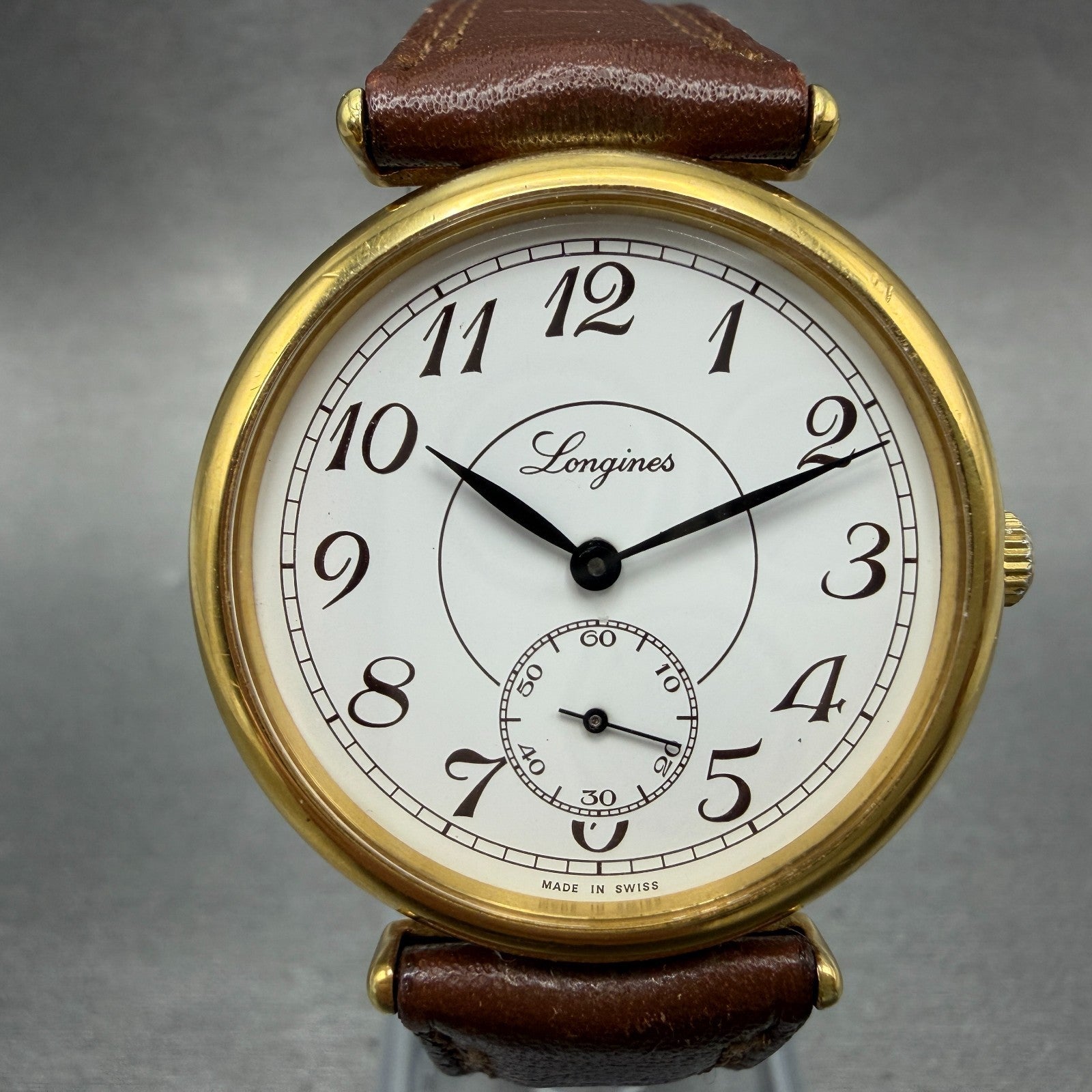 Longines Watch Men 32mm White Dial Gold Tone Small Seconds Manual Wind 3207 8460