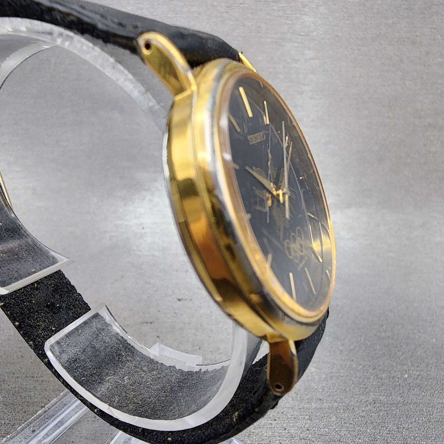 Seiko Watch Men 34mm Black Dial Gold Tone Olympic 7n218a00 New Battery3