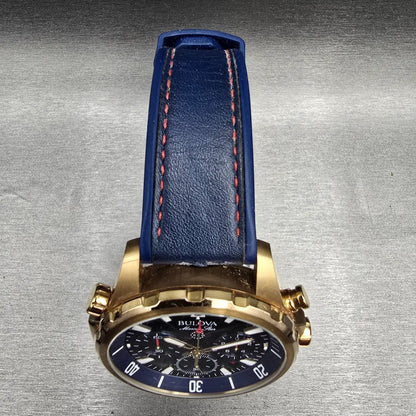 Bulova Marine Star Chronograph Watch Men 44mm Blue Dial Gold 97B168 New Battery4
