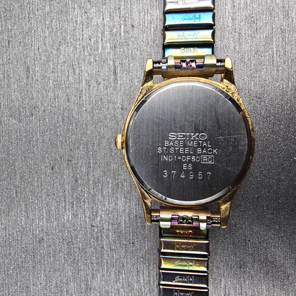 Seiko Watch Women 23mm Gold Dial Gold Tone Round 1N01-0F50 New Battery Vintage10
