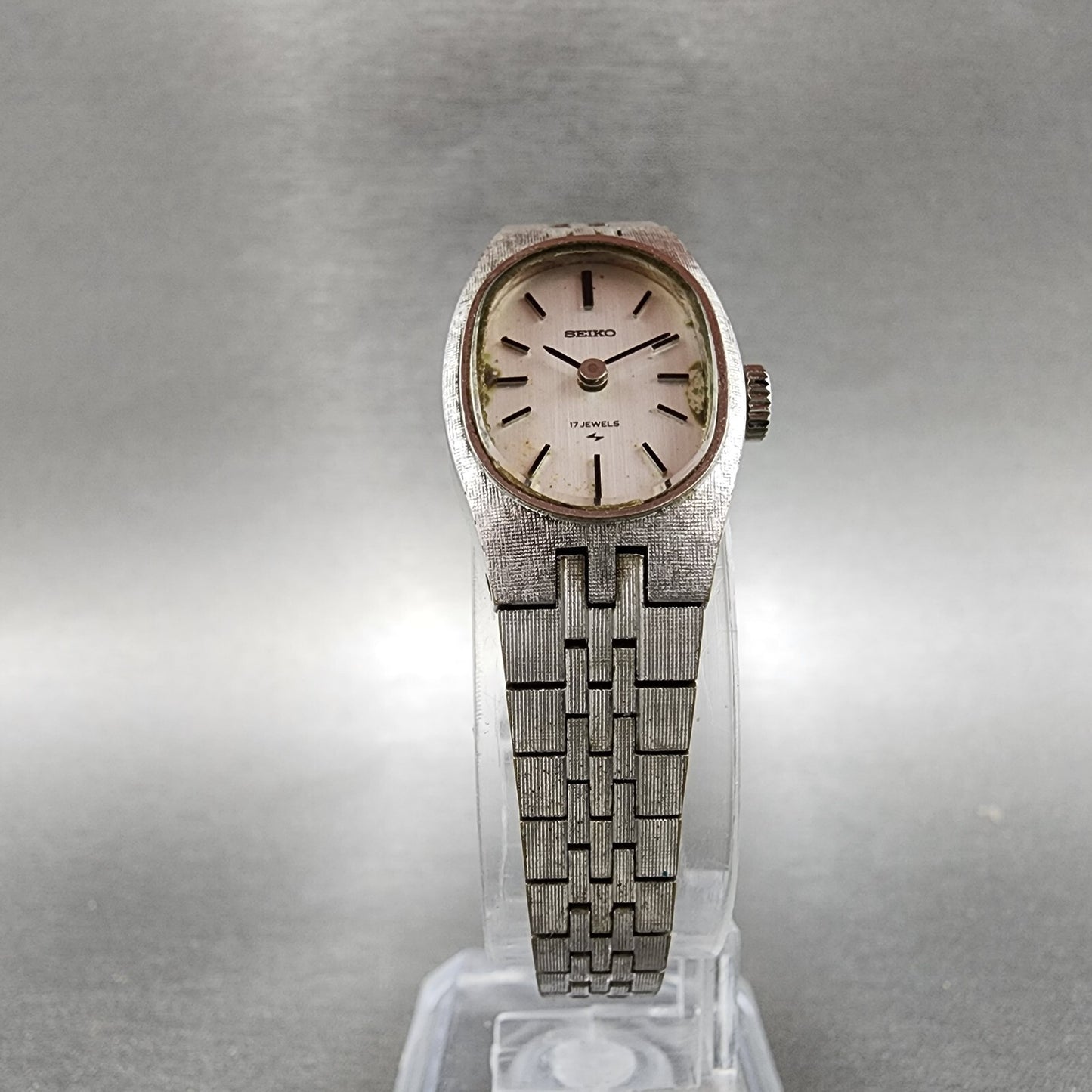 Seiko Watch Women 17mm Silver Dial Gold Plated Oval Manual Wind 177100 Runs5