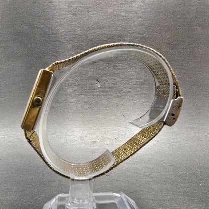 Elgin Tank Watch Men 23mm Champagne Dial Gold Rectangle Mesh Band New battery6