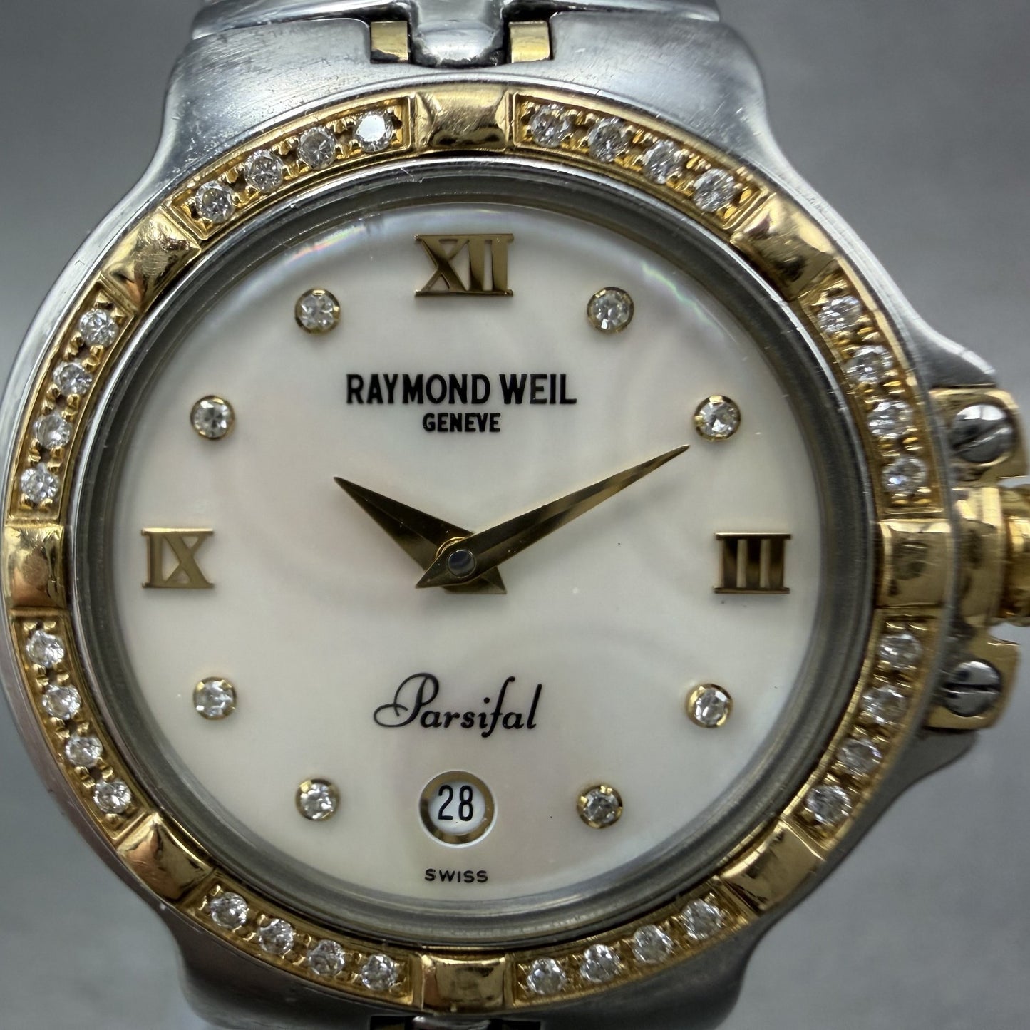 Raymond Weil Parsifal Watch Women 27mm MOP Dial Steel Diamond Bezel Date NewbatA1