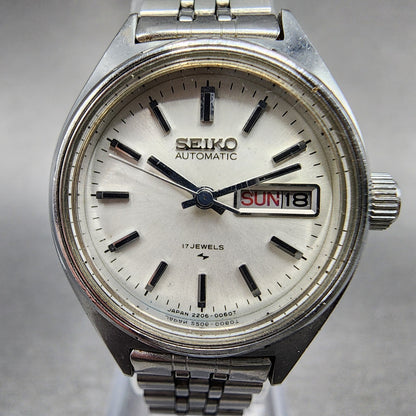 Seiko Automatic Watch Women 25mm White Sial Steel Daydate Round READ!!!! Runs1