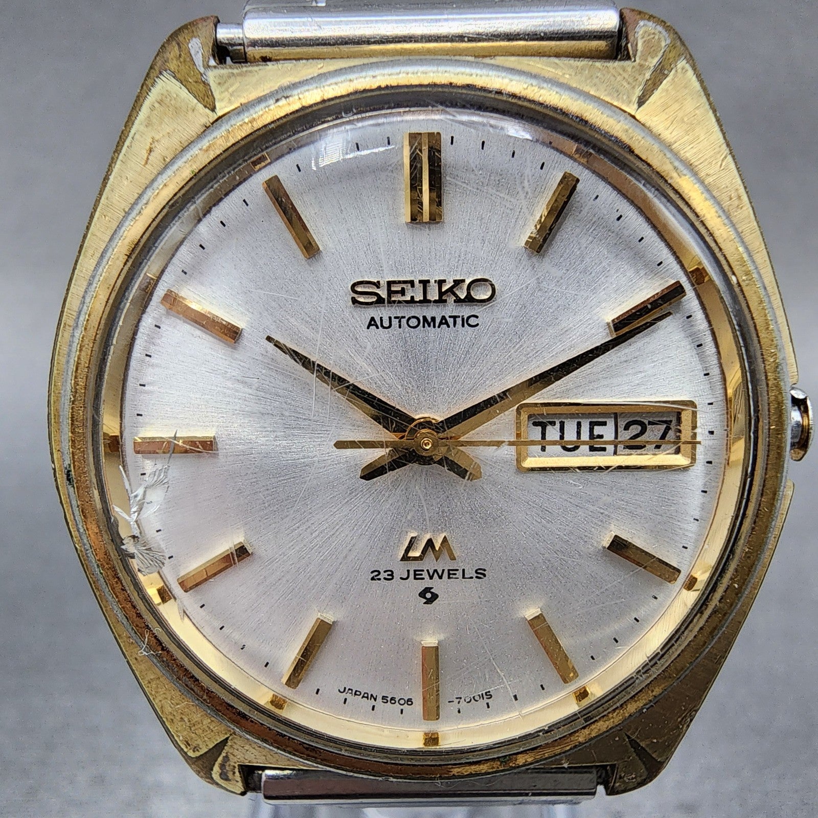 Seiko Lord Matic Watch Men 35mm Silver Dial Gold Tone Daydate 56067000 Run READ1