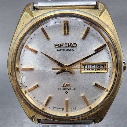 Seiko Lord Matic Watch Men 35mm Silver Dial Gold Tone Daydate 56067000 Run READ1