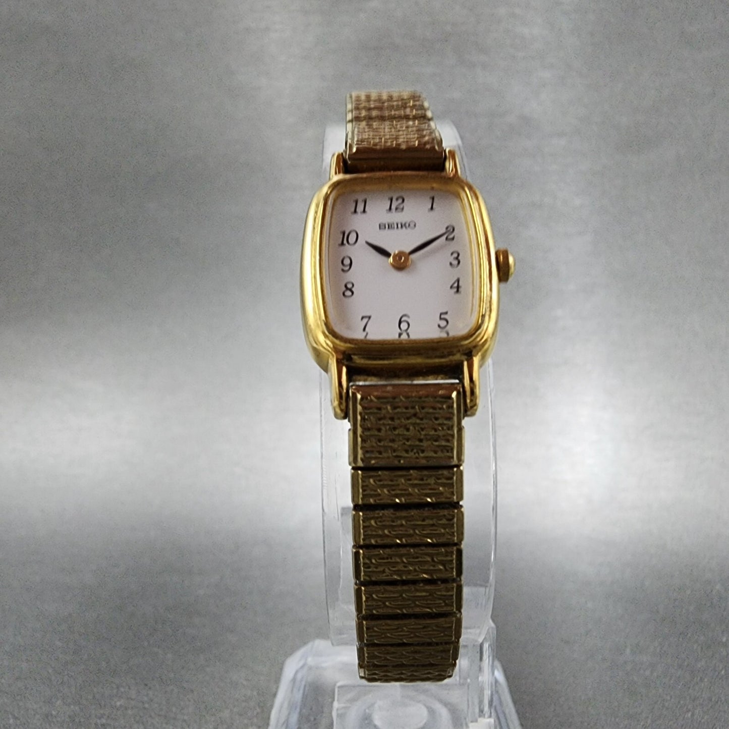 VTG Seiko Watch Women 17mm White Dial Gold Tone Rectangle 1N005K29 New Battery5