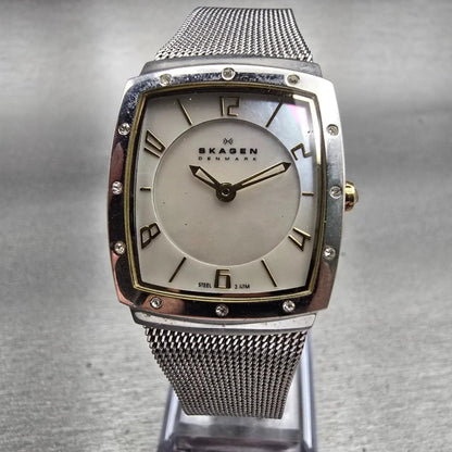 Skagen Watch Women 24mm MOP Dial Silver Tone Rectangle 396XSGS New Battery Mesh0