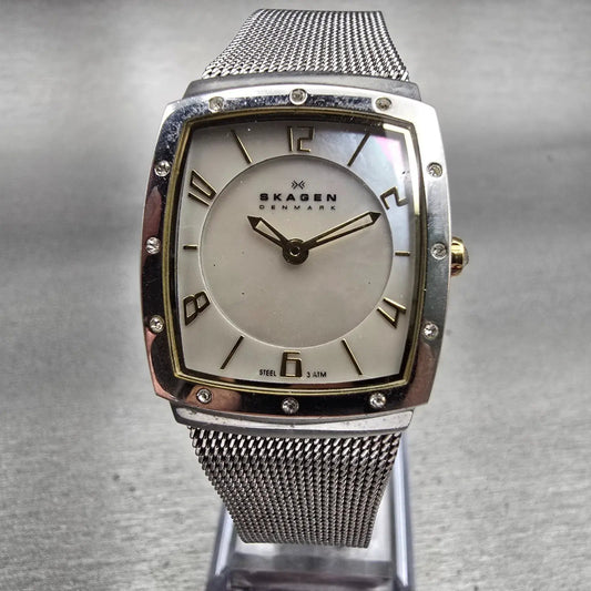 Skagen Watch Women 24mm MOP Dial Silver Tone Rectangle 396XSGS New Battery Mesh0