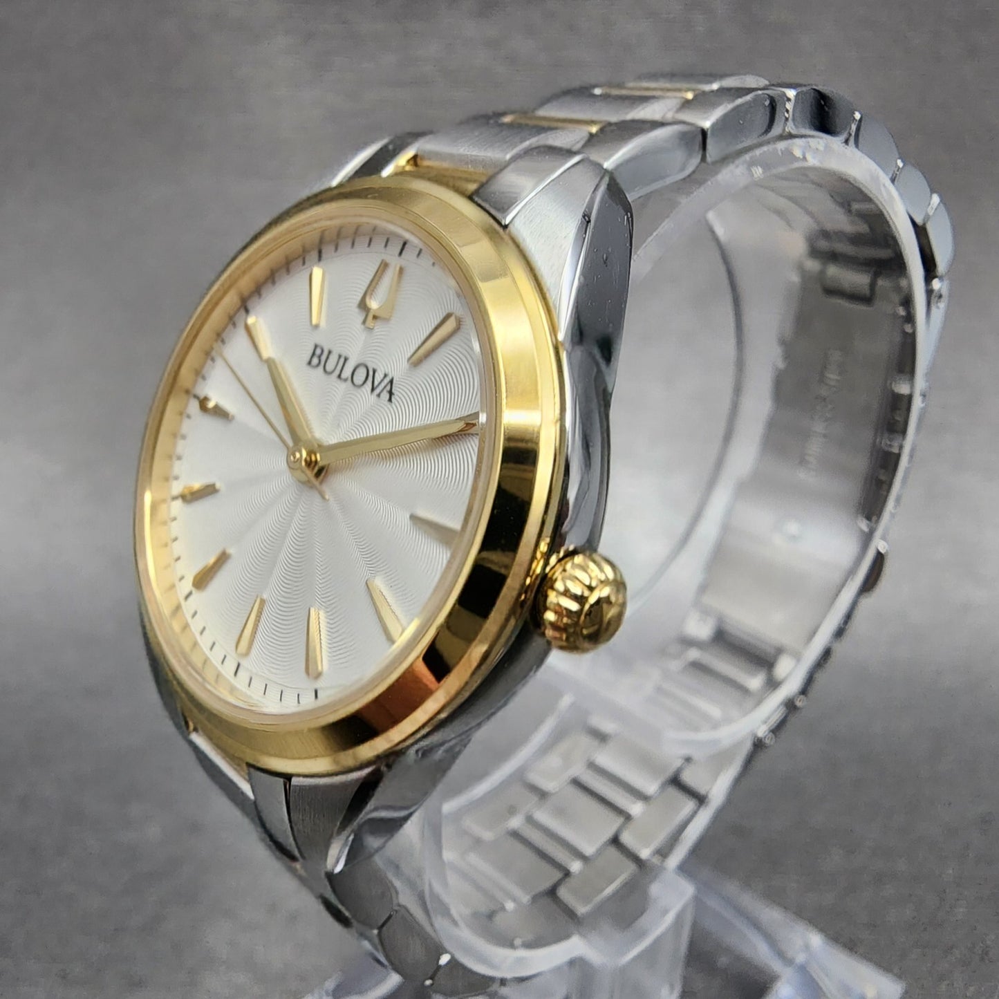 Bulova Sutton Watch Women 28mm White Dial Two Tone Round Stainless Steel 98L2772