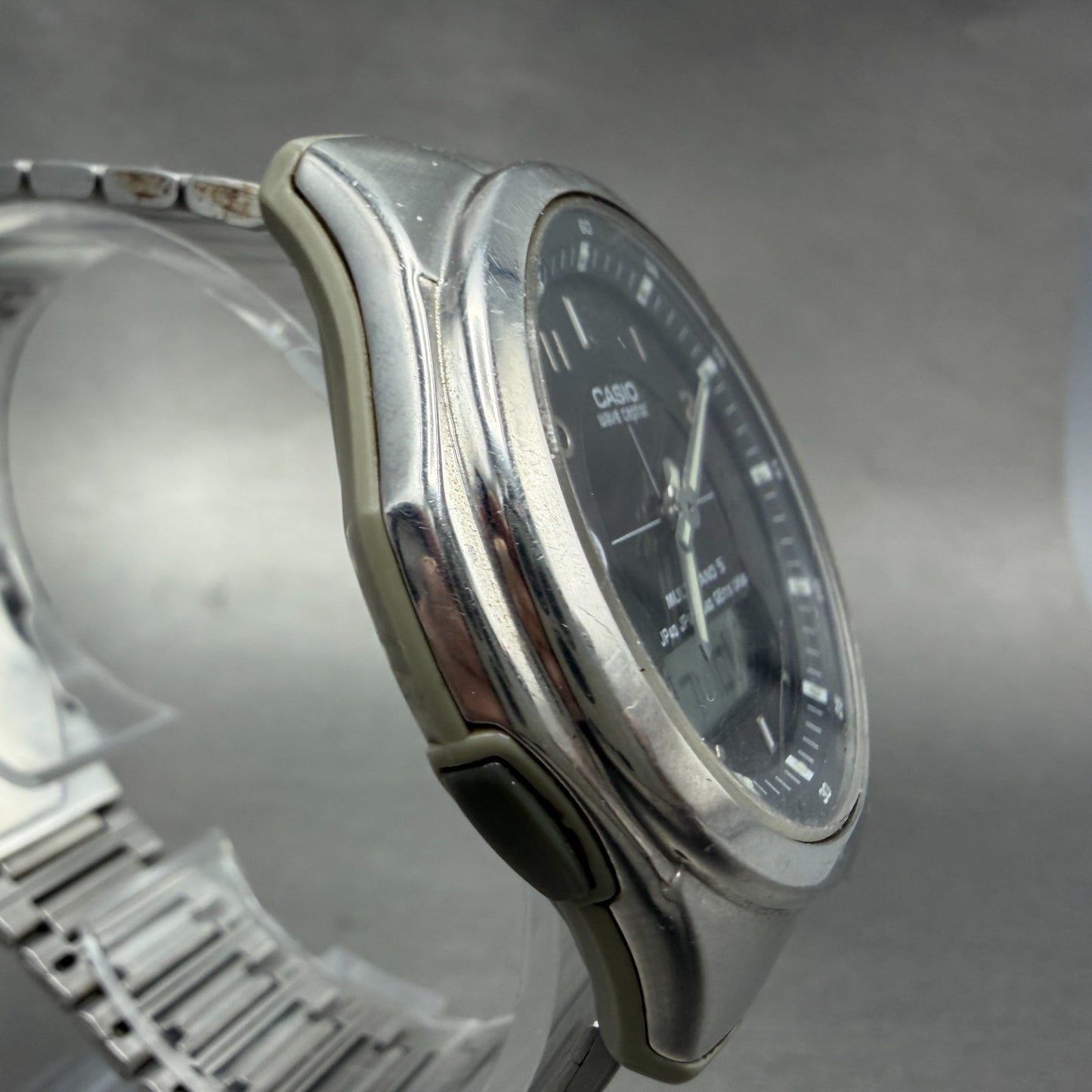 Casio Wave Ceptor Watch Men 41mm Black Dial Silver Tone Ana Digi Solar Works3