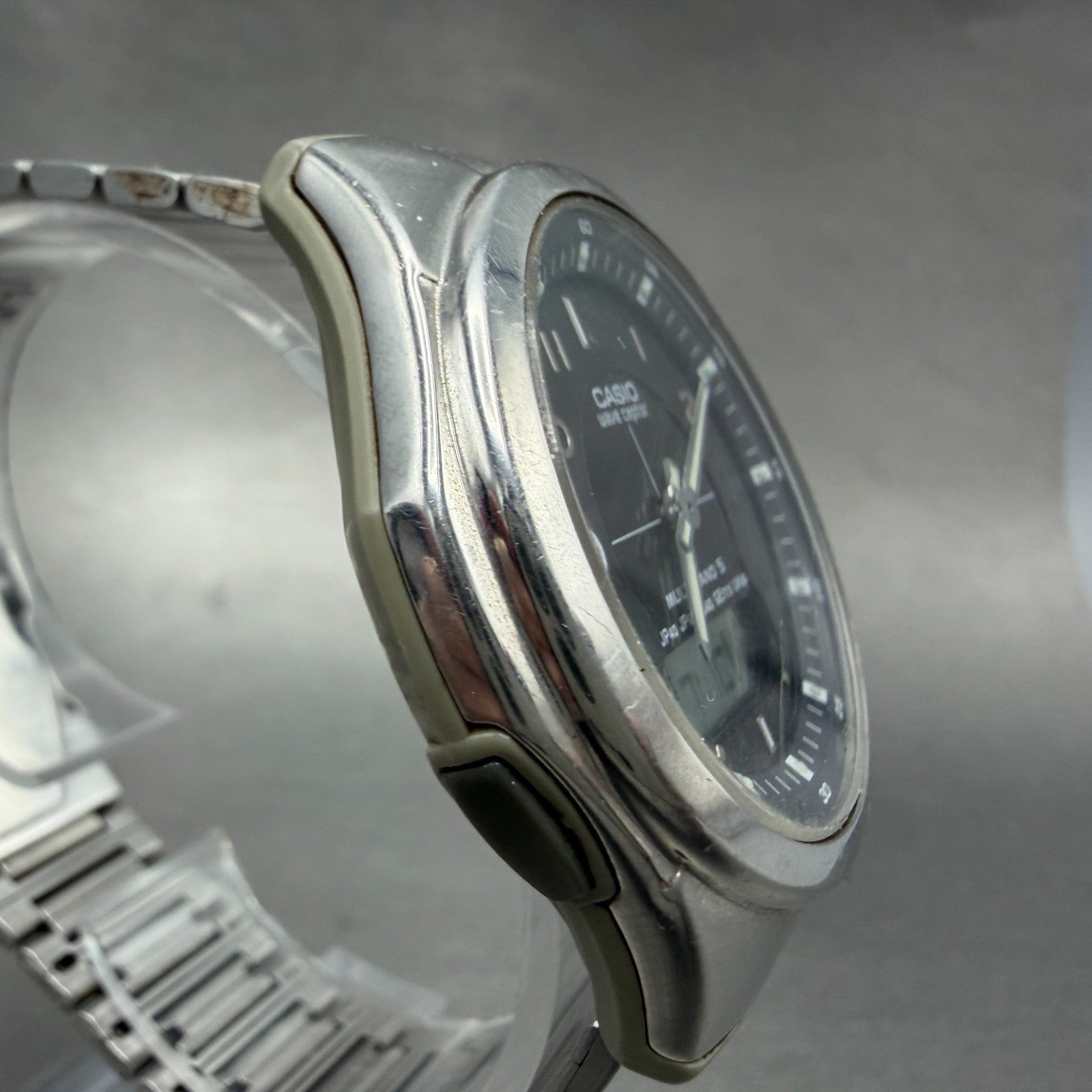 Casio Wave Ceptor Watch Men 41mm Black Dial Silver Tone Ana Digi Solar Works3