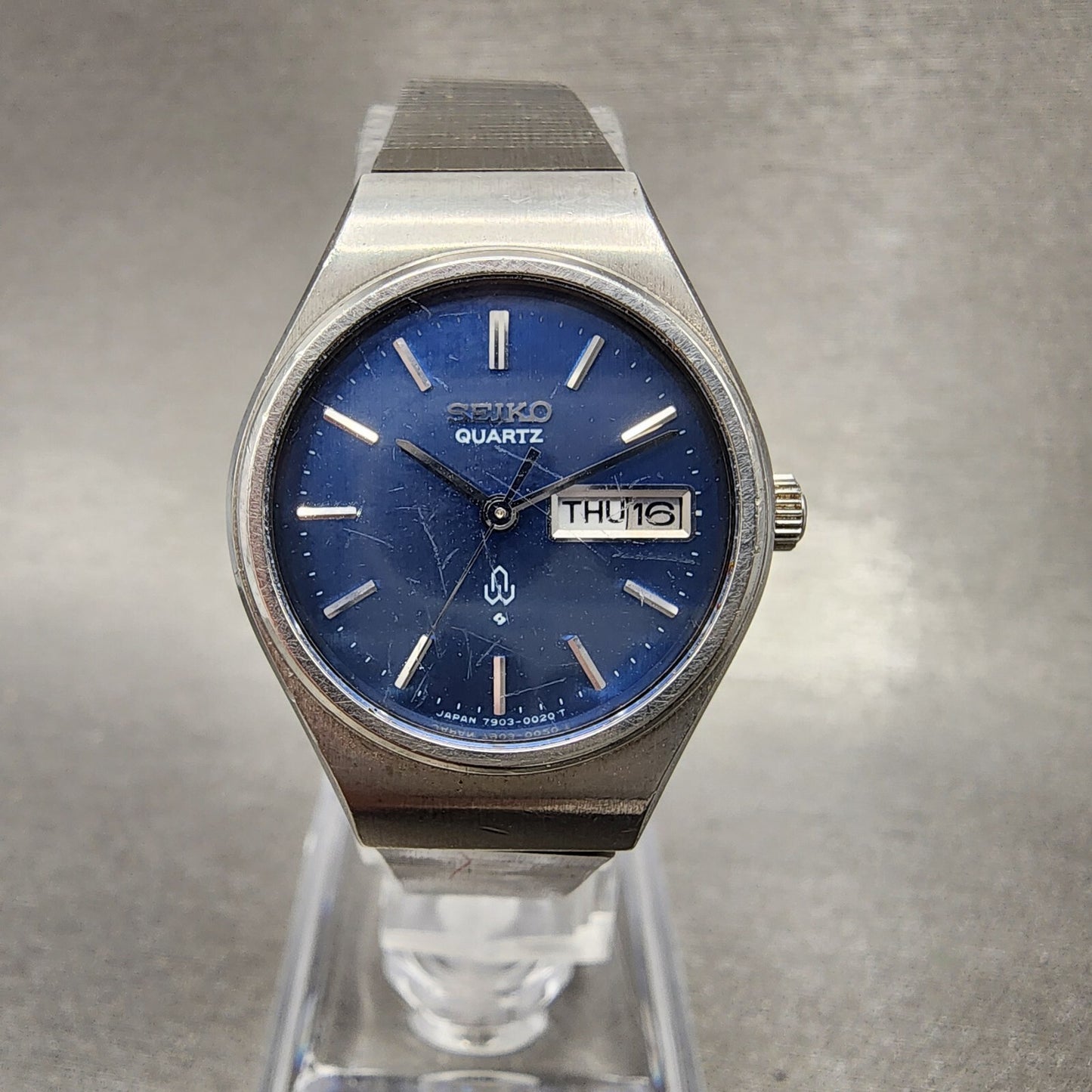 VTG Seiko Watch Women 24mm Blue Dial Silver Tone Daydate Round 79030020 NewBat0