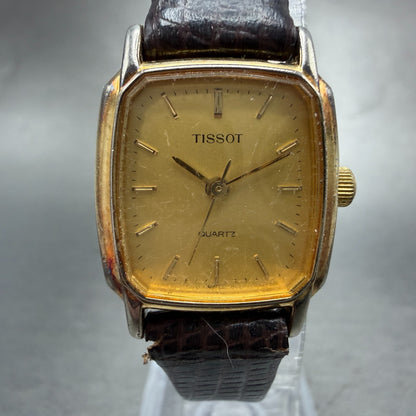 Tissot Watch Women 20mm Gold Dial Gold Tone Rectangle Leather Swiss New Battery0