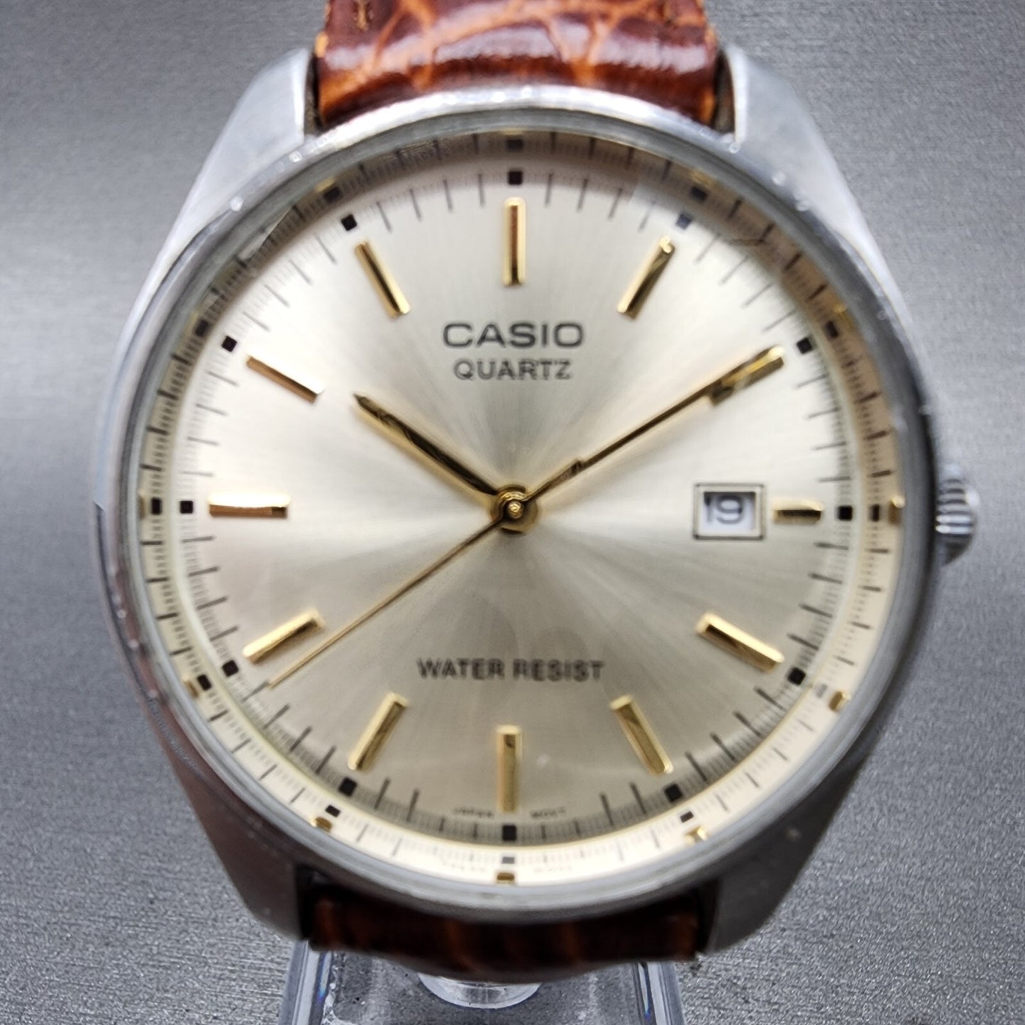 Casio Watch Men 37mm Champagne Dial Silver Tone Date MTP1175 New Battery1