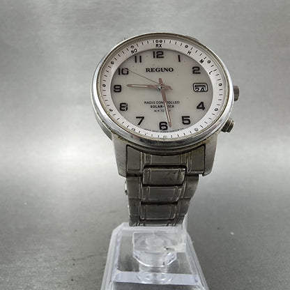 Citizen Reguno Atomic Watch Men 36mm White Dial Steel Date Solar Round Runs6