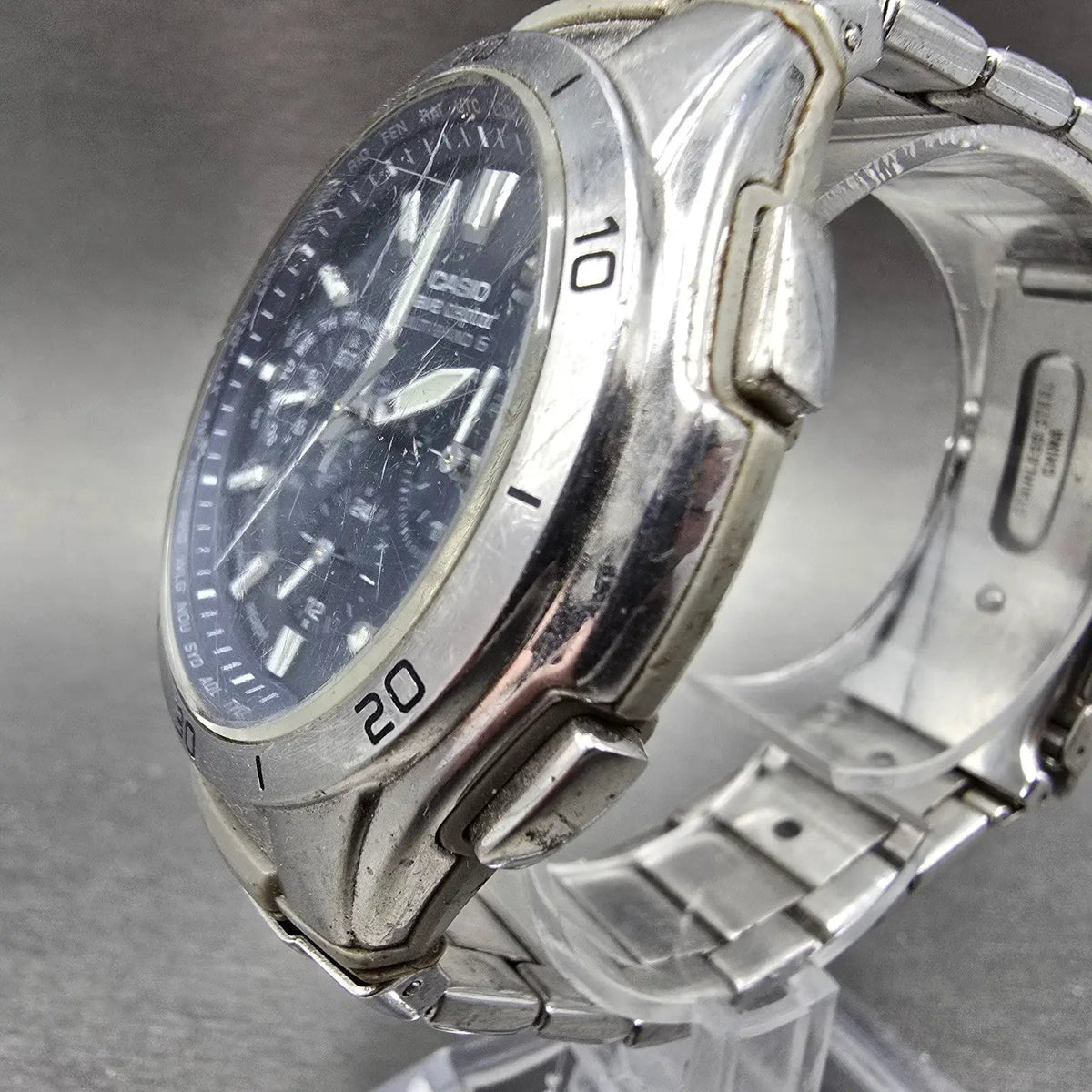 Casio Waveceptor WVQ-M410 Watch Men 43mm Blue Dial Silver Date Solar Runs JDM2
