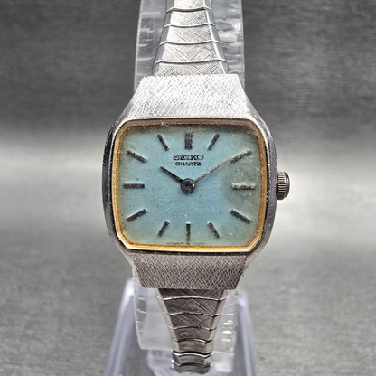 Seiko Watch Women 21mm Blue Dial Silver Tone Rectangle 4700-5079 New Battery JP0