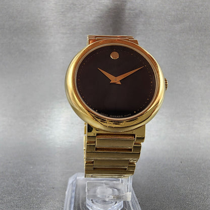 Movado Concerto Watch Women 30mm Black Dial Gold Tone Round New Battery5