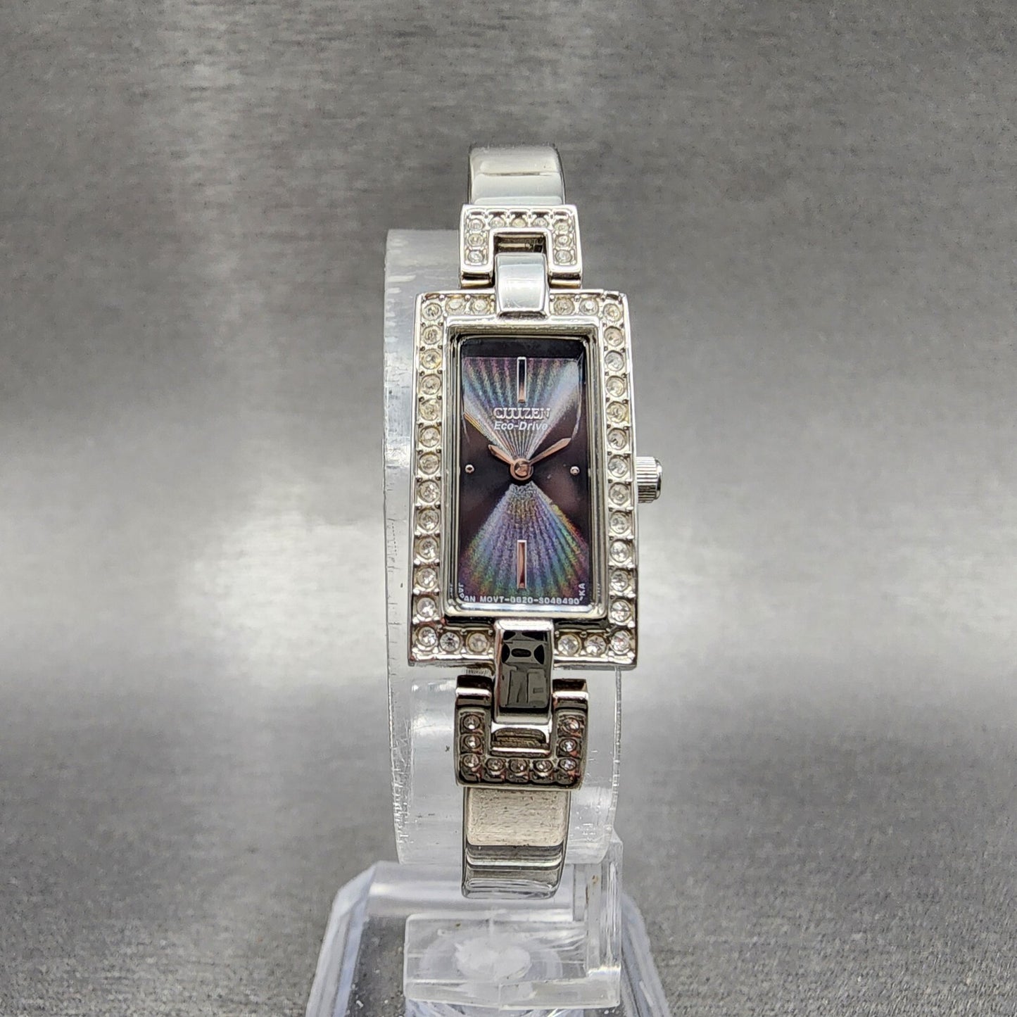 Citizen EcoDrive Tank Watch Women 14mm Black Dial Steel Rectangle Crystals Runs5