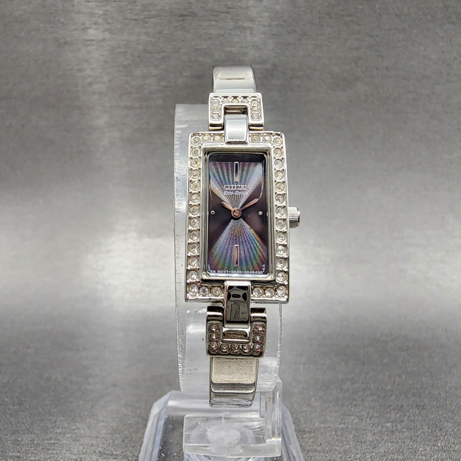 Citizen EcoDrive Tank Watch Women 14mm Black Dial Steel Rectangle Crystals Runs5