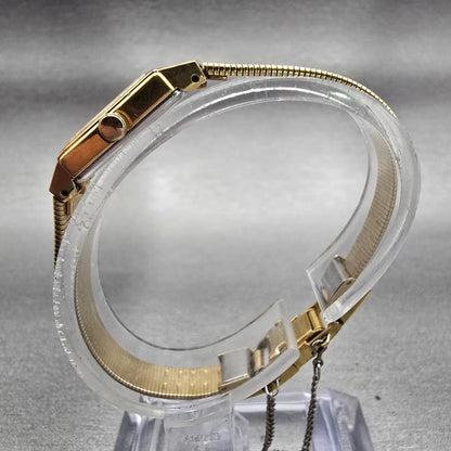 Seiko Watch Women 12mm Black Dial Gold Tone Rectangle 2E20-5490 New Battery VTG6