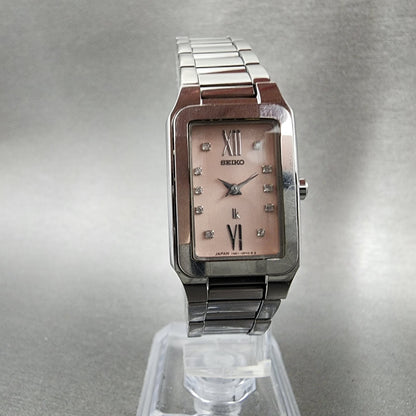 Seiko Lukia Tank Watch Women 20mm Pink Dial Silver Tone Rectangle New Battery5