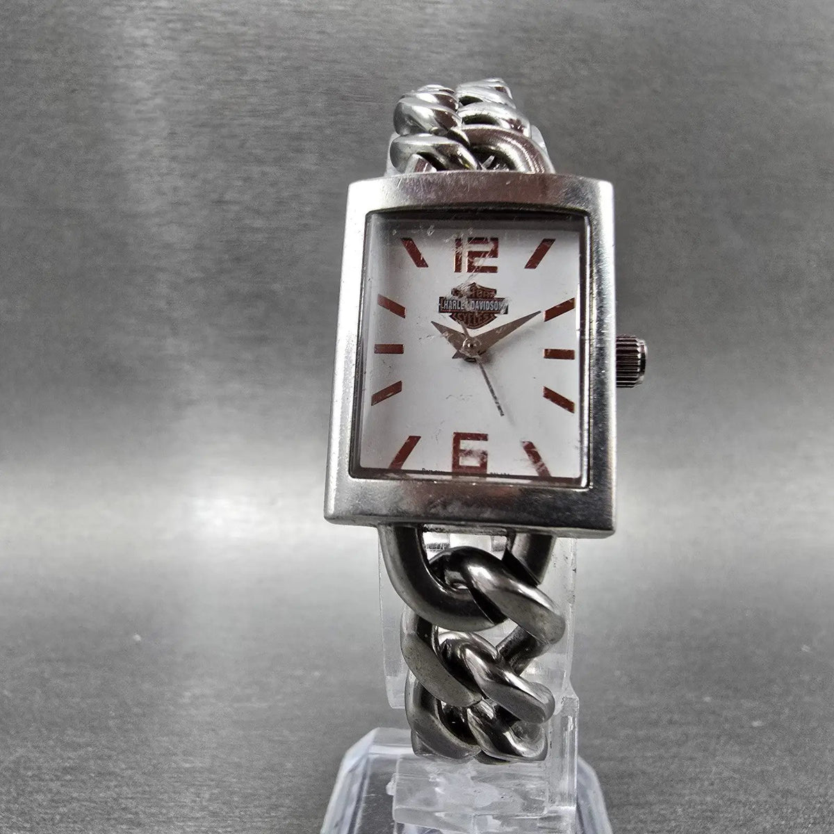 Bulova Harley Davidson Watch Women 20mm White Dial Silver Rectangle New Battery5