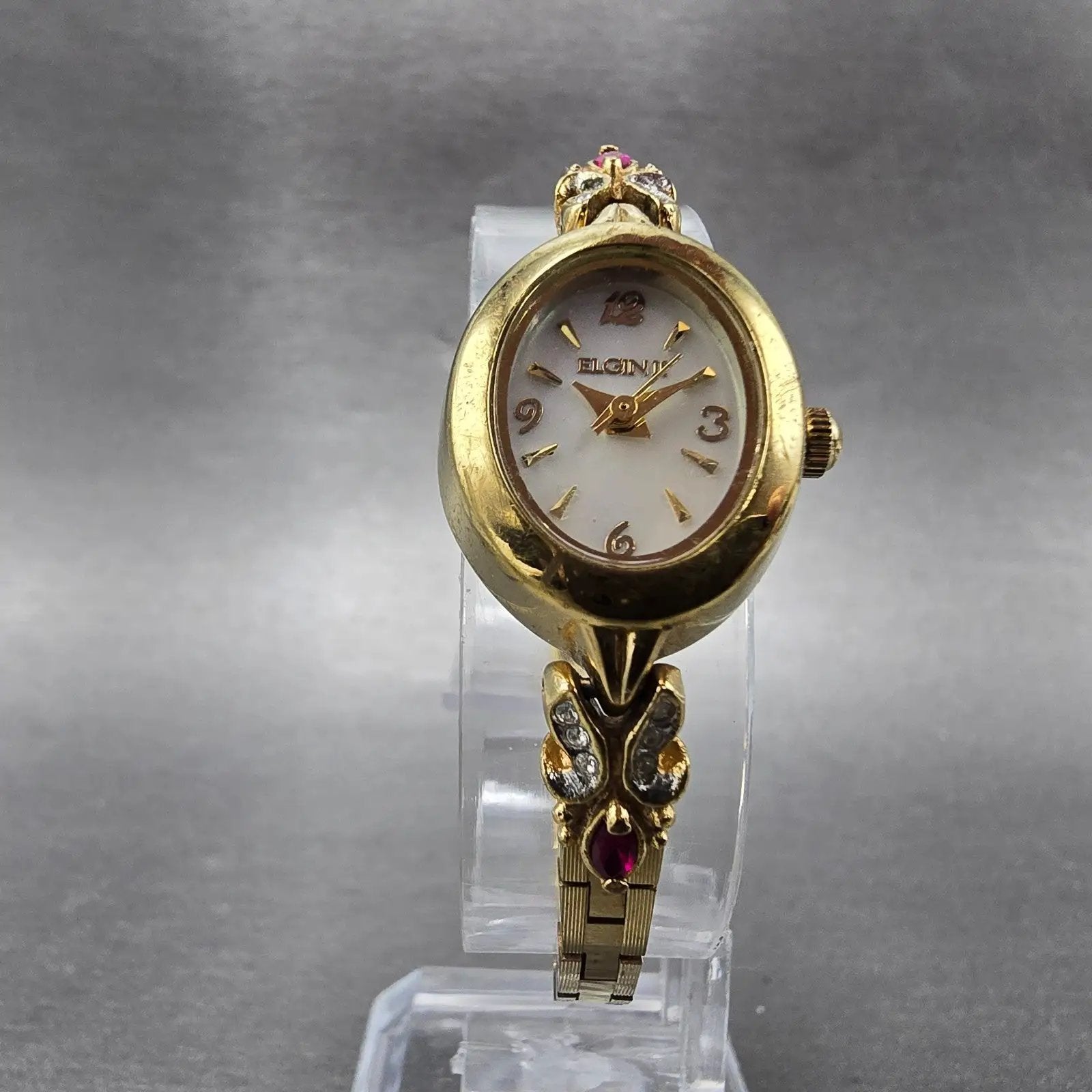 Elgin Watch Women 18mm MOP Dial Gold Tone Oval ELL02 New Battery Crytstals5