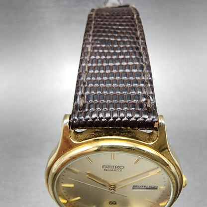 Seiko SQ Watch Men 34mm Champagne Dial Gold Tone Daydate 5Y237030 PARTS5