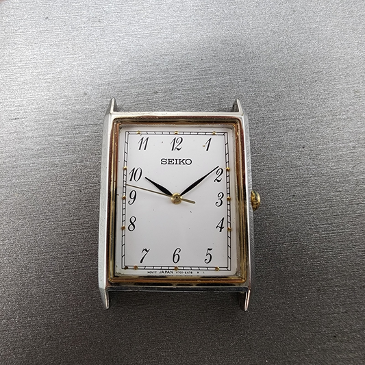 Seiko Tank Watch Men 24mm White Dial Silver Tone Rectangle V7015e20 PARTS0