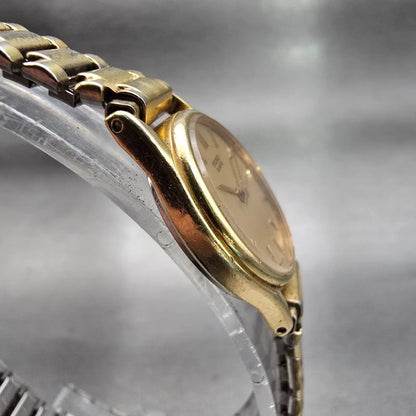 Seiko Watch Women 20mm Gold Dial Gold Tone Round 2C21-0029 New Battery Vintage3