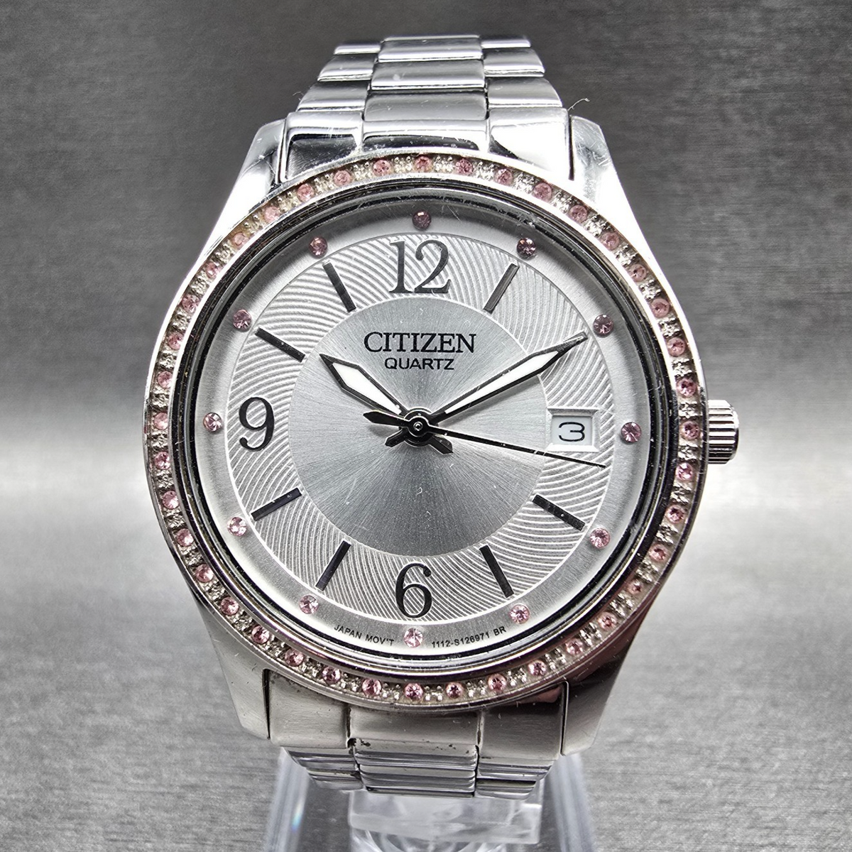 Citizen Watch Men 34mm Silver Dial Silver Tone Date Gemmed 1112-S088275 New Batt0