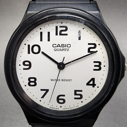 Casio Watch Men 34mm White Dial Black Tone Round MQ24 New Battery
