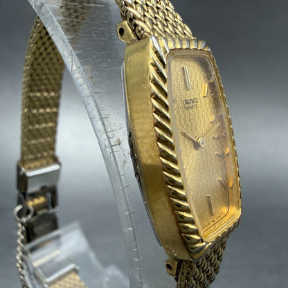 Seiko Tank Watch Women 14mm Champagne Dial Gold Tone 1320-5959 New Battery VTG3