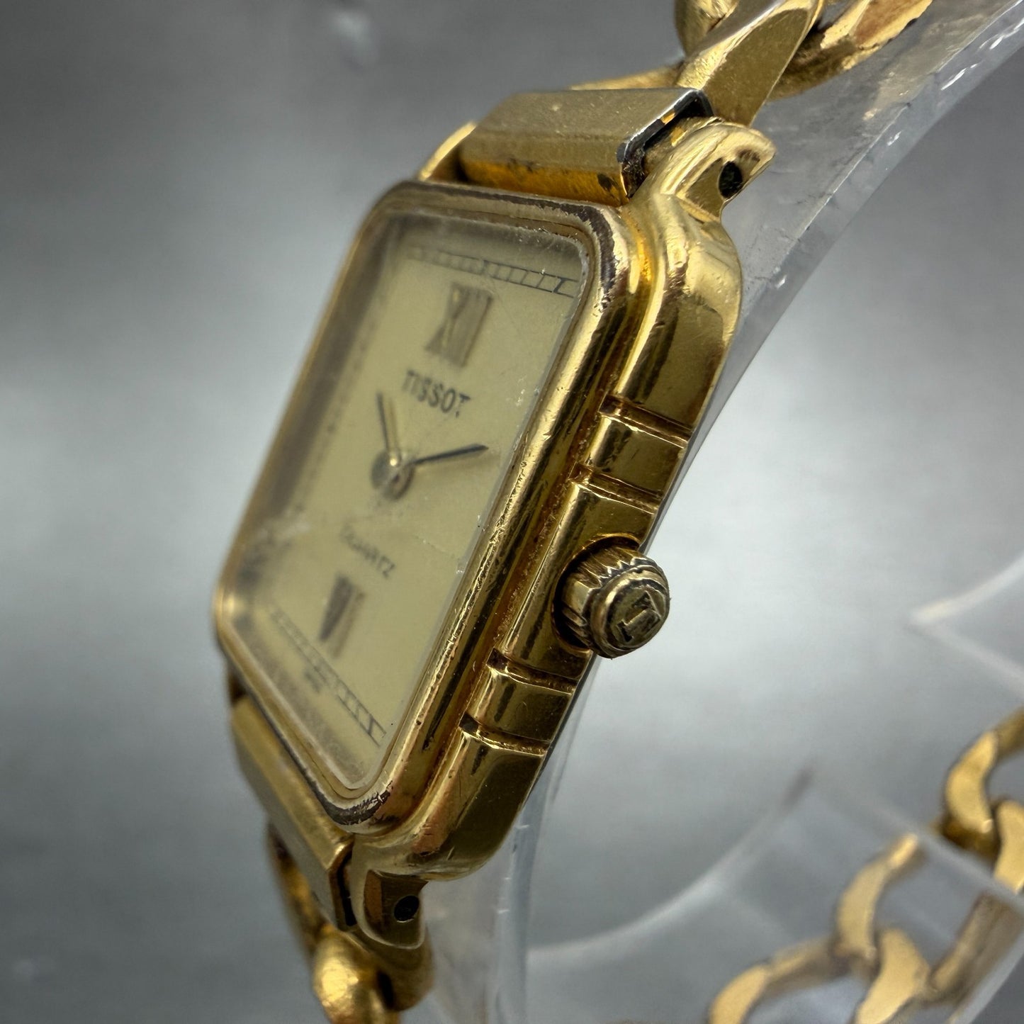 Tissot Watch Women 19mm Gold Dial Gold Tone Rectangle New Battery Vintage2