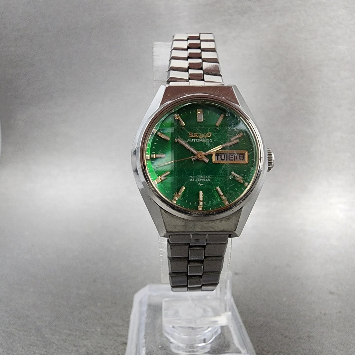 Seiko Automatic Watch Women 25mm Green Dial Silver Tone Daydate 22060410 Runs5