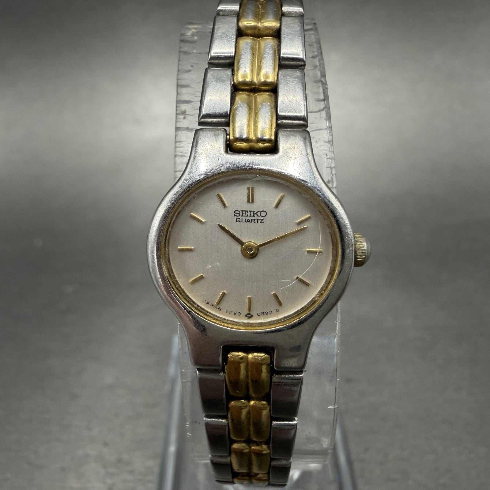Seiko Watch Women 17mm Silver Dial Two Tone Oval 1F20-5B29 New Battery0