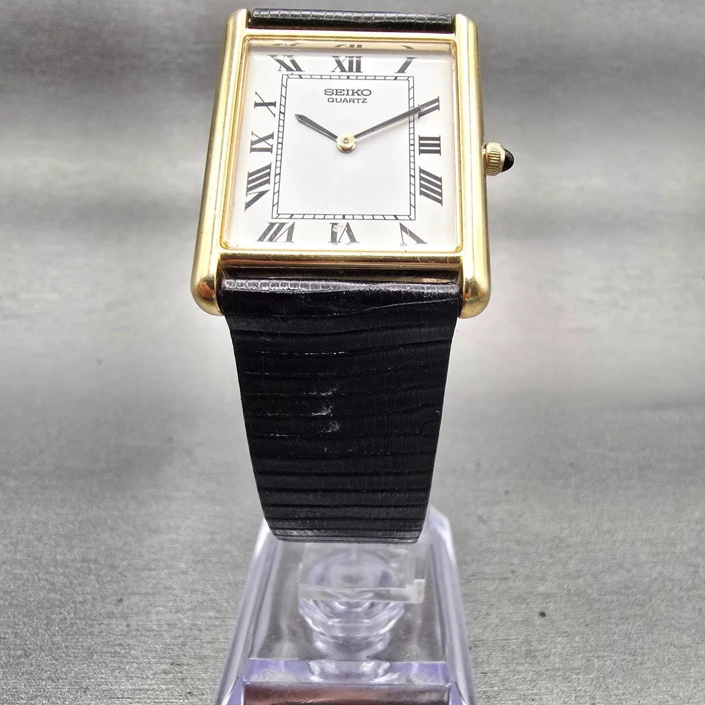 Seiko Tank Watch Men 26mm White Dial Gold Tone Rectangle 5P30-5A89 New Battery5