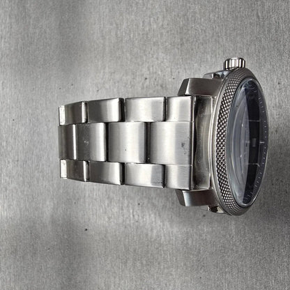 Fossil Machine Watch Men 43mm Blue Dial Silver Tone Date Round FS5340 New Batt4
