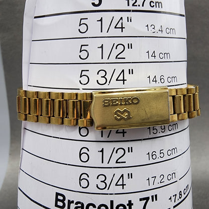 Seiko SQ Watch Women 24mm Gold Dial Gold Tone Daydate Round 3E230A69 New Batt10