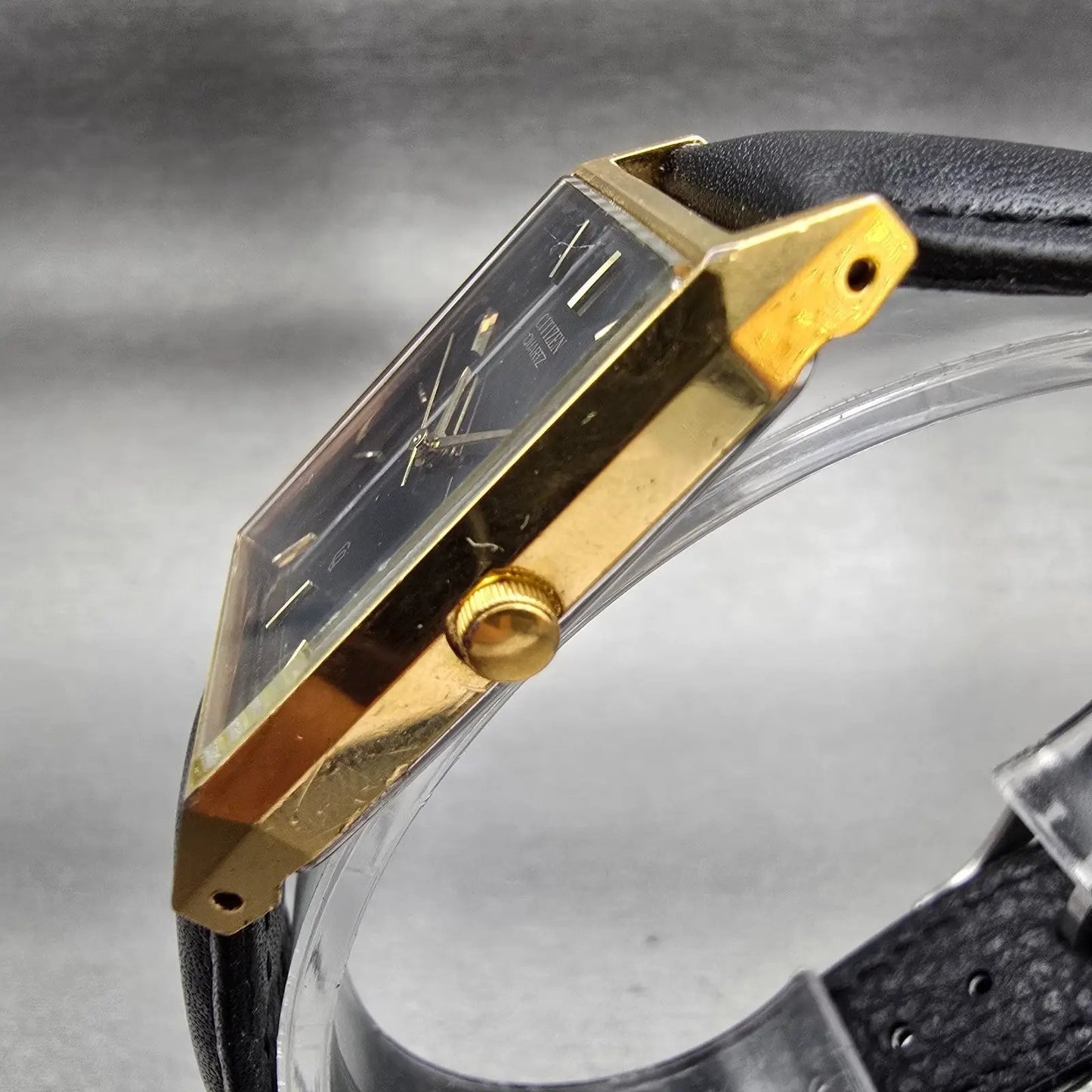 Citizen CQ Tank Watch Men 25mm Black Dial Gold Tone Rectangle 6031-S06291 NewBat2