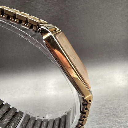 Seiko Tank Watch Men 25mm Champagne Dial Gold Tone Rectangle 5Y30-5A09 New Batt3