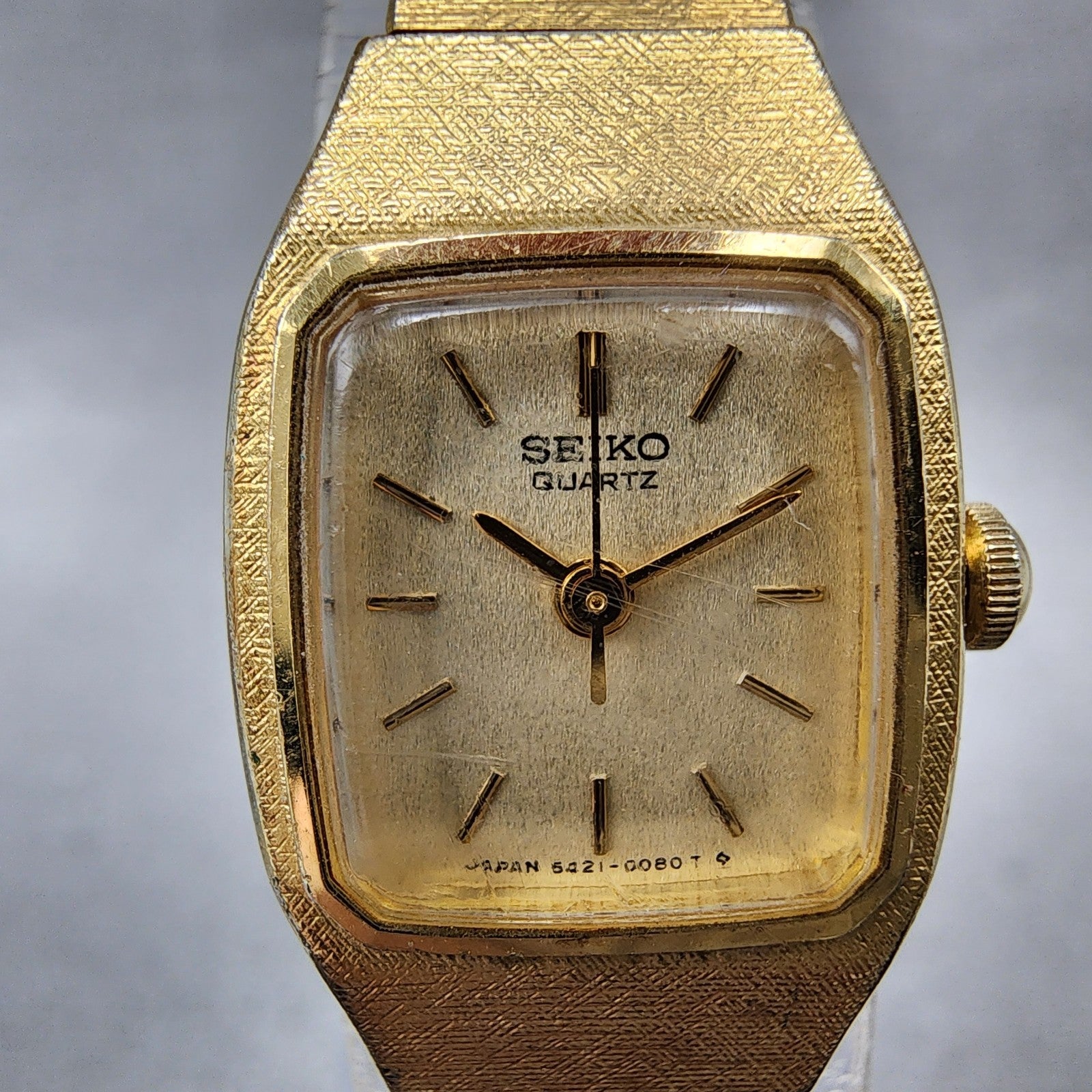 Seiko Watch Women 17mm Cream Dial Gold Tone Rectangle 54215029 New Battery1