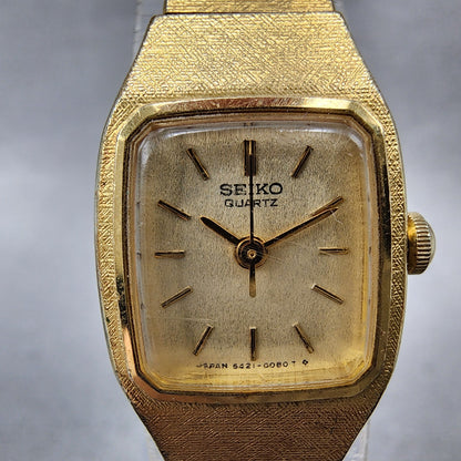 Seiko Watch Women 17mm Cream Dial Gold Tone Rectangle 54215029 New Battery1