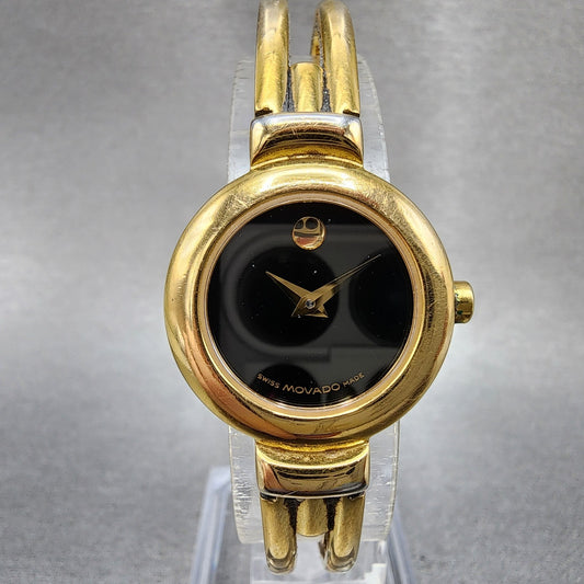 Movado Harmony Watch Women 23mm Black Dial Gold Tone 88.A1.809.A New Battery0