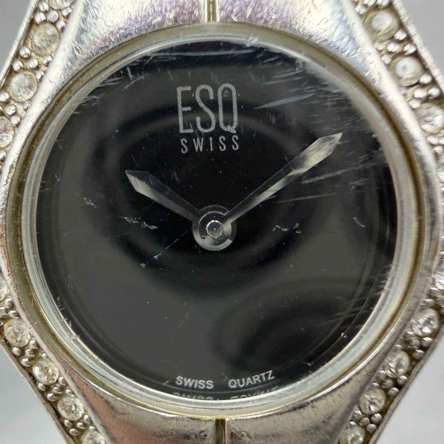 ESQ Watch Women 22mm Black Dial Silver Tone Crystal Bezel Round E5213 New Batt1