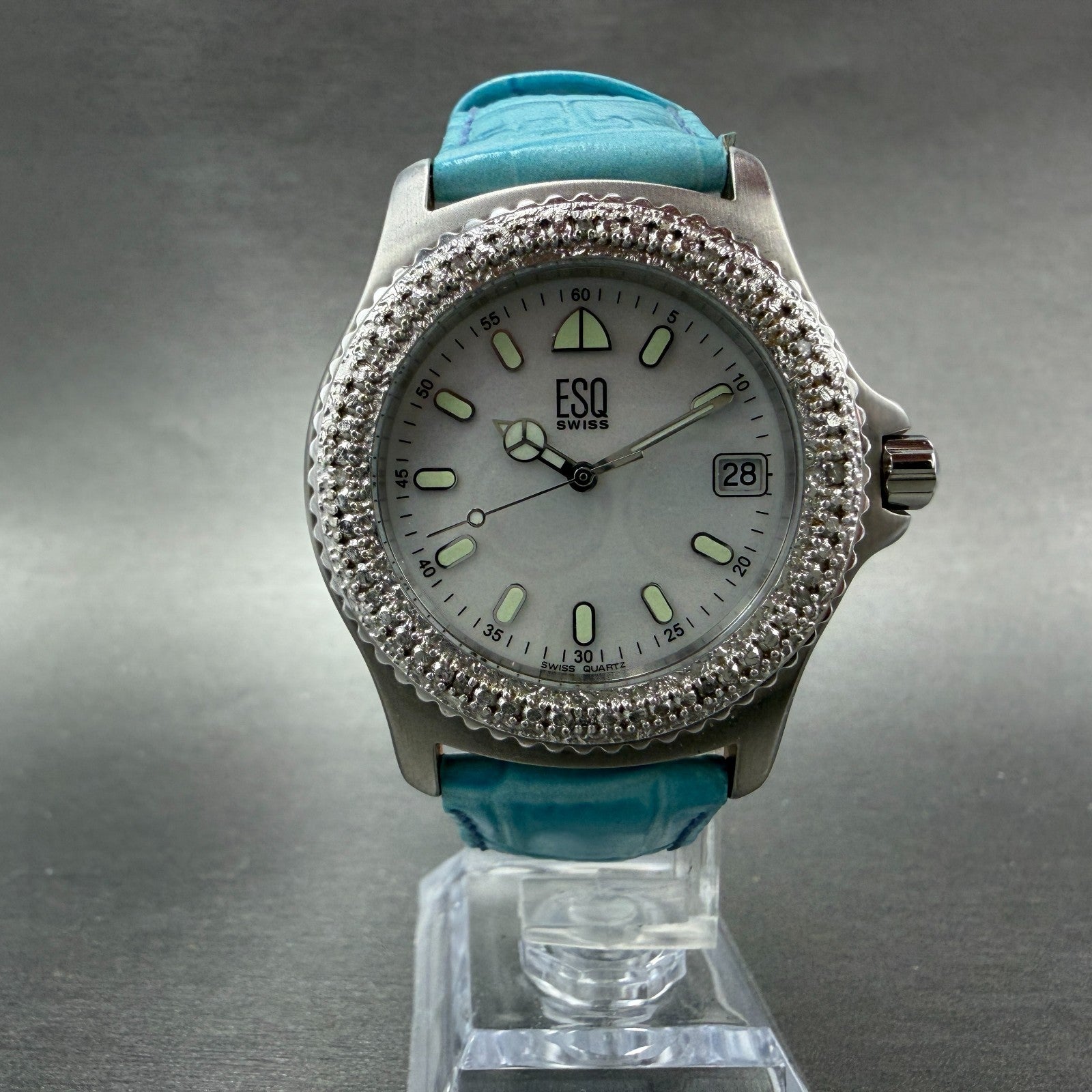 ESQ Dive Watch Women 38mm MOP Dial Steel Diamond Bezel Date E5210 New Batt5